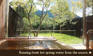 Running fresh hot spring water from the source